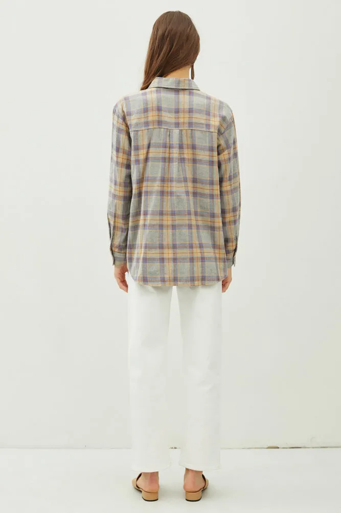 Oversize Flannel Top in Heather Grey by be cool