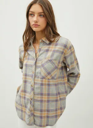 Oversize Flannel Top in Heather Grey by be cool