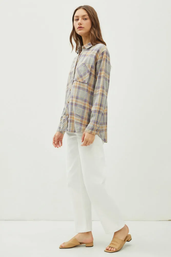 Oversize Flannel Top in Heather Grey by be cool