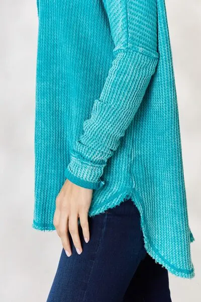 Oversized Washed Waffle Long Sleeve Top