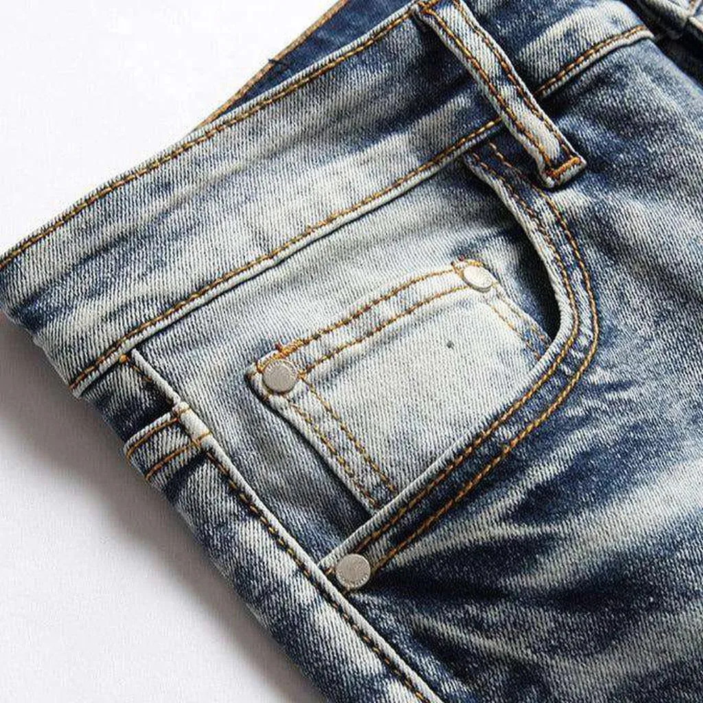 Patchwork knees biker men's jeans