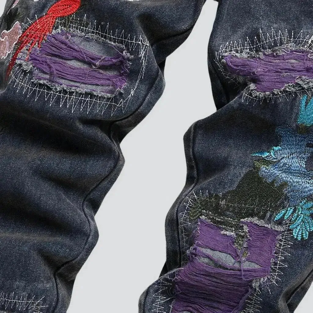 Patchwork men's embroidered jeans