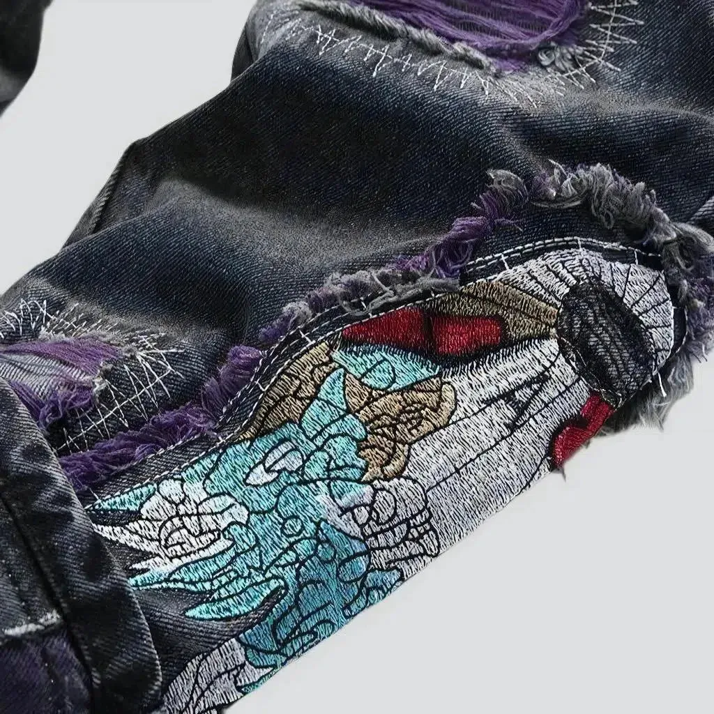 Patchwork men's embroidered jeans