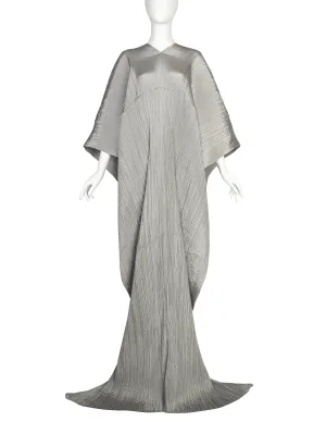 Pleats Please by Issey Miyake Vintage Silver Dramatic Madame T Wrap Cape Tunic Caftan Dress