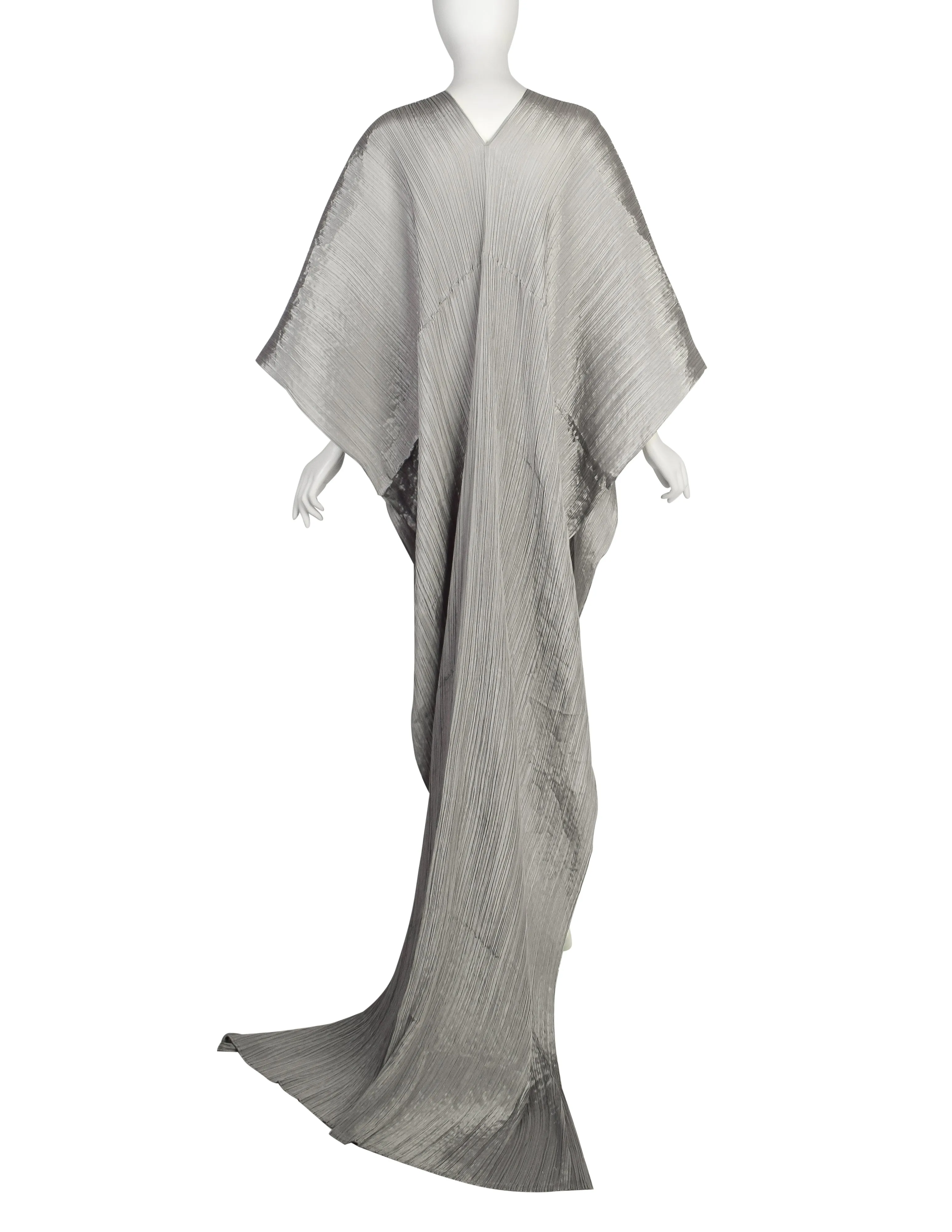 Pleats Please by Issey Miyake Vintage Silver Dramatic Madame T Wrap Cape Tunic Caftan Dress