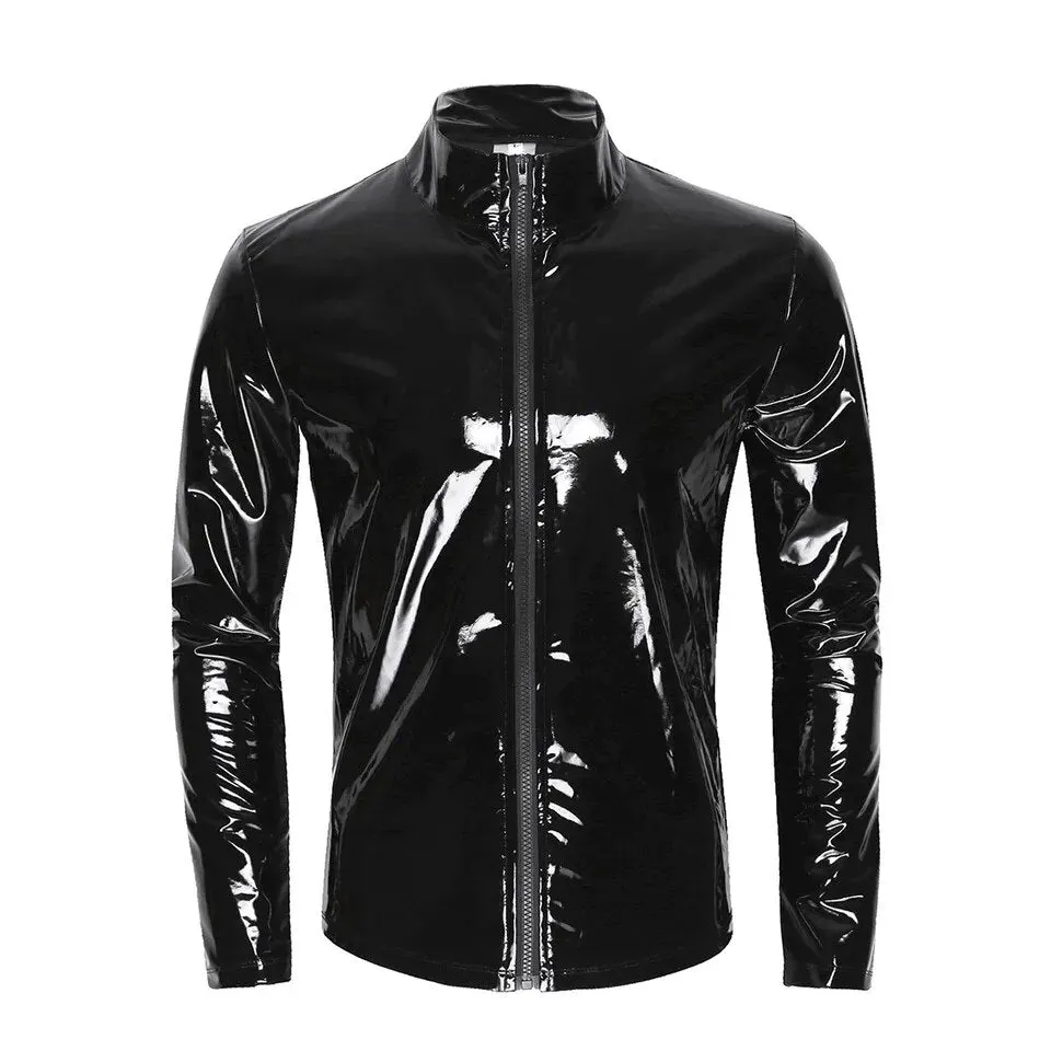 Plus Size Men's PVC Leather Shirt