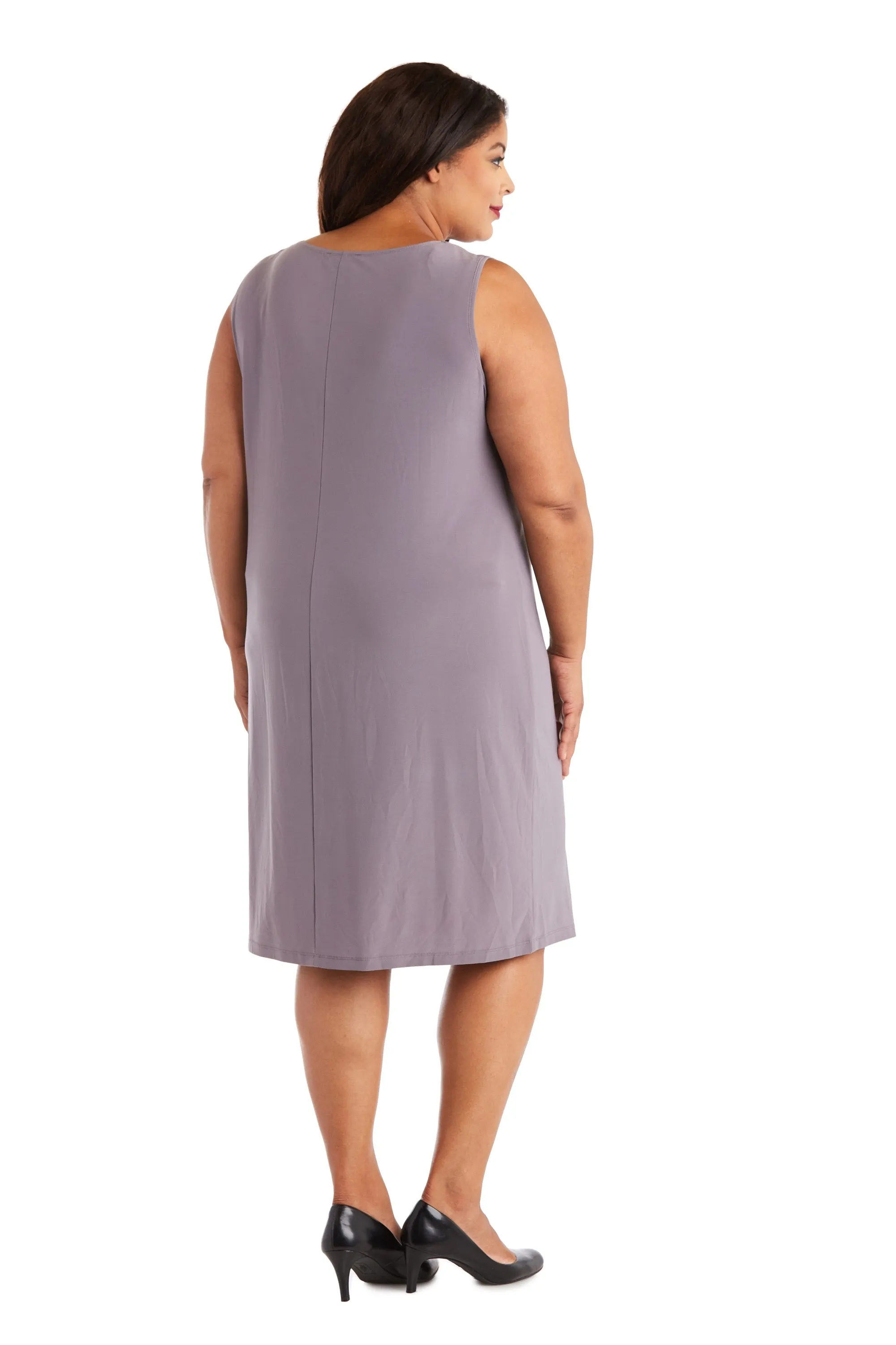 Plus Size Sleeveless Dress and Jacket Set with Metallic Touches