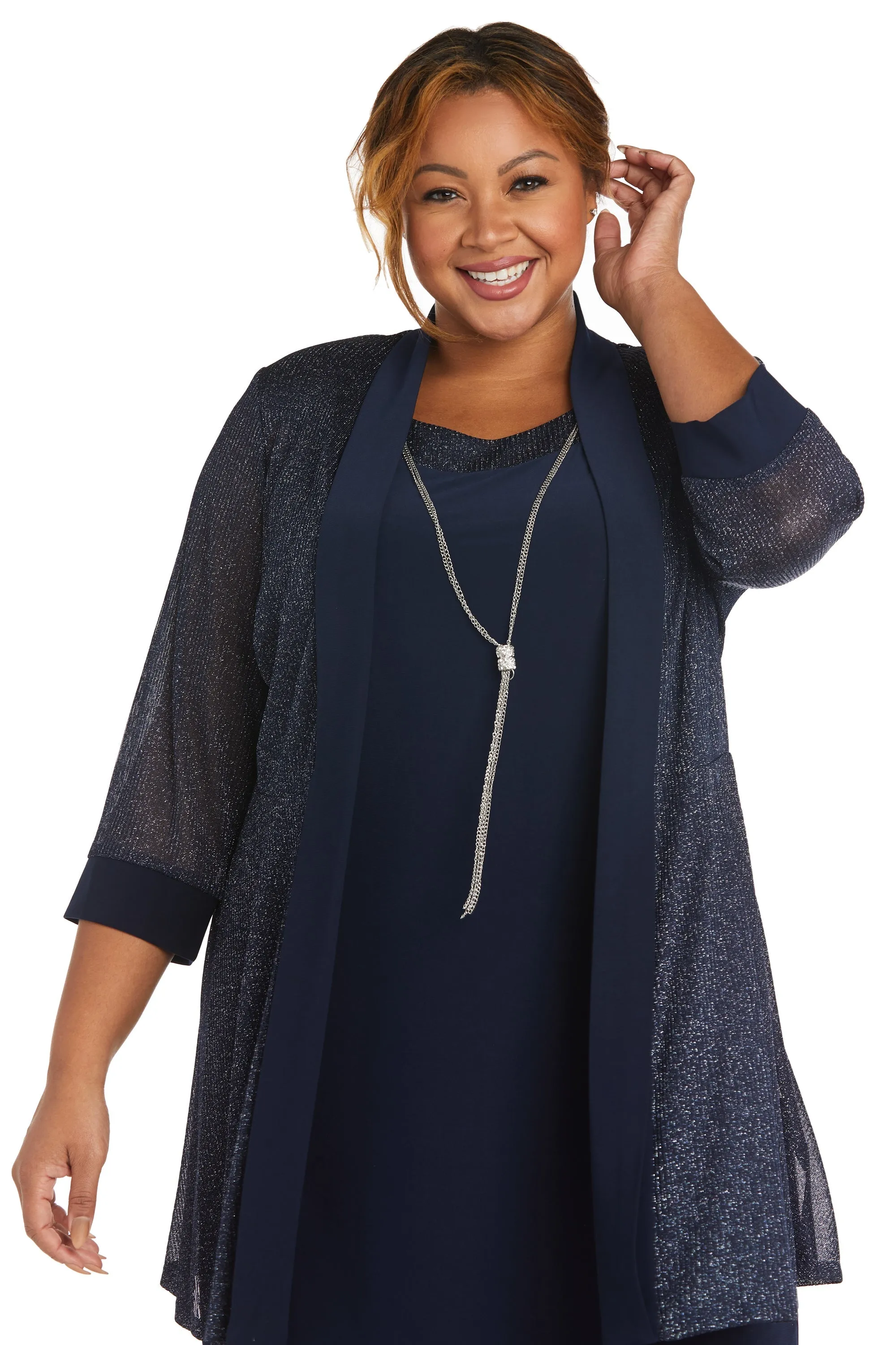 Plus Size Sleeveless Dress and Jacket Set with Metallic Touches