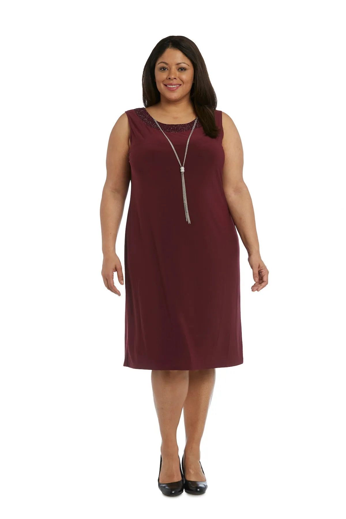 Plus Size Sleeveless Dress and Jacket Set with Metallic Touches