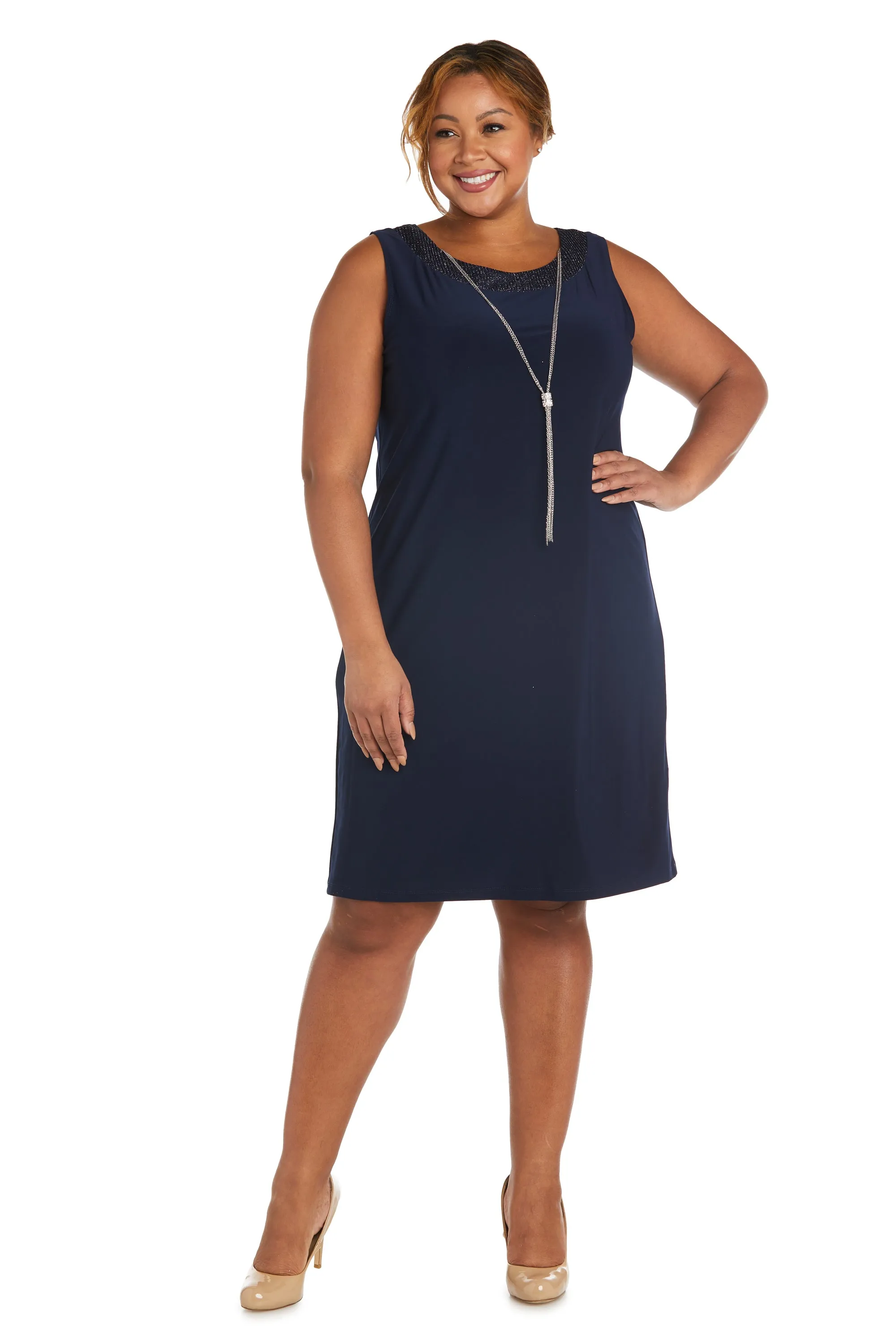 Plus Size Sleeveless Dress and Jacket Set with Metallic Touches