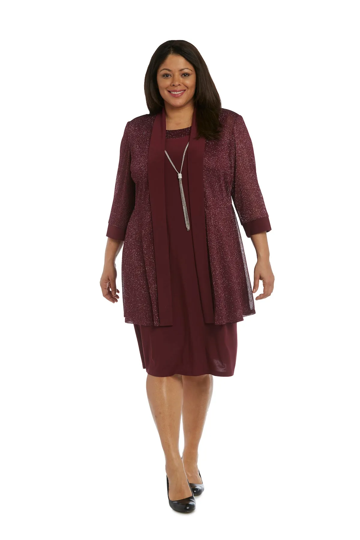 Plus Size Sleeveless Dress and Jacket Set with Metallic Touches