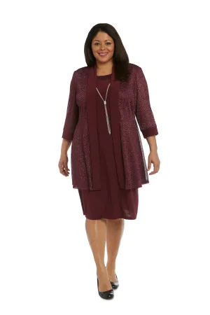 Plus Size Sleeveless Dress and Jacket Set with Metallic Touches