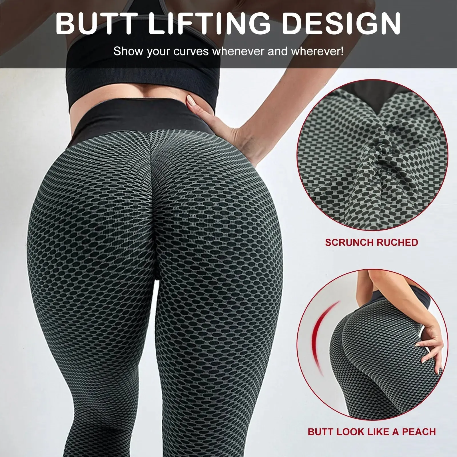 Plus Size Sports High Waist Yoga Pants; Women's Butt Lifting Workout Tights