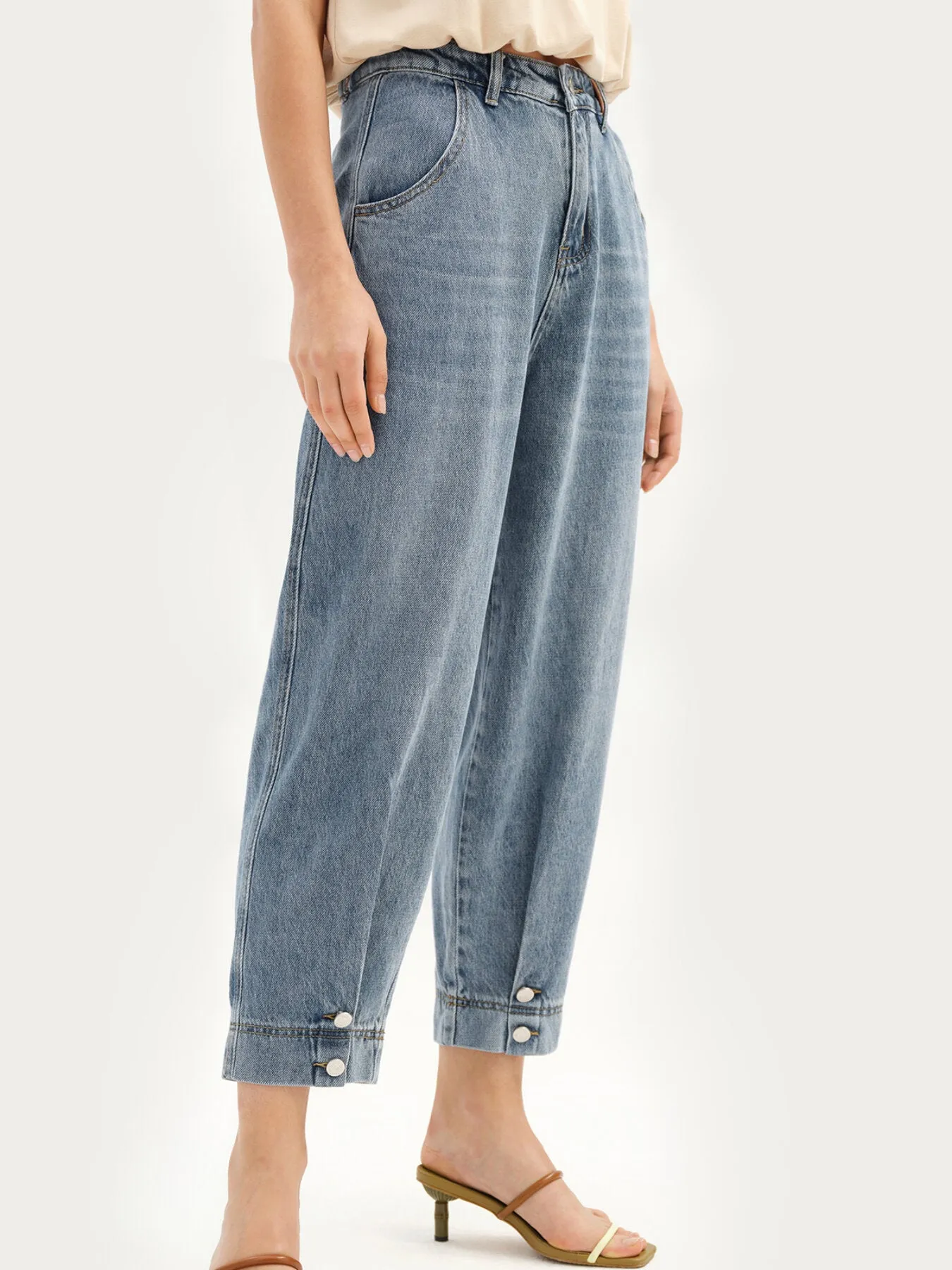 Pocket Button High Waist Long Jeans