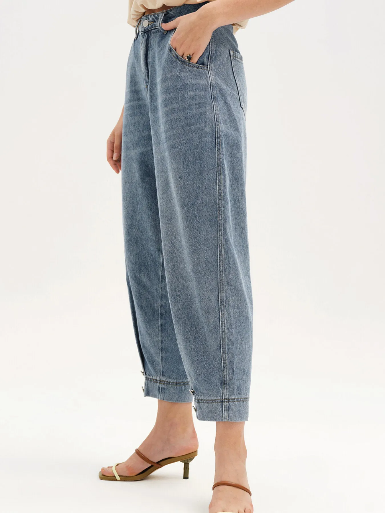 Pocket Button High Waist Long Jeans