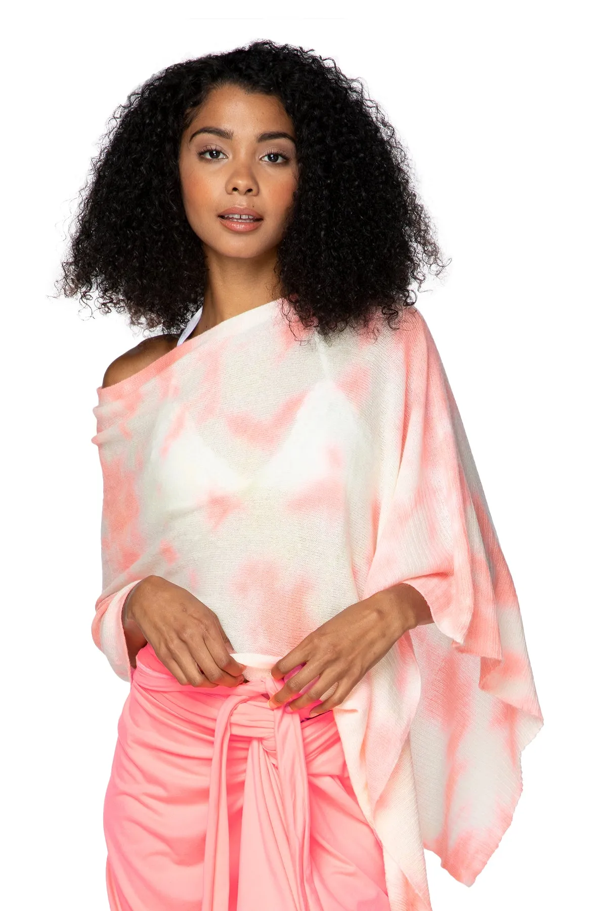 Poolside Poncho Cashmere |  Coral Tie Dye