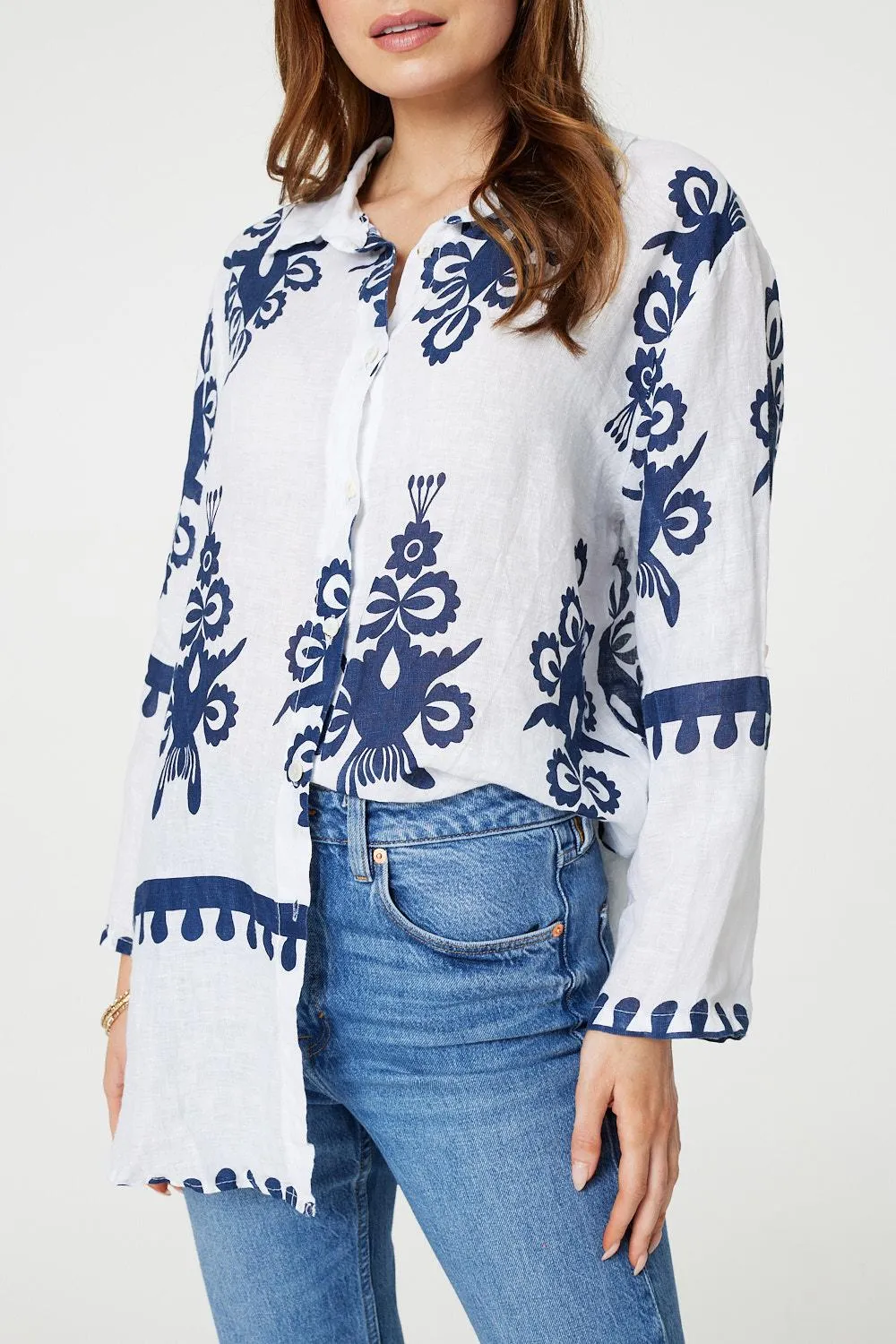 Printed Oversized Button Down Shirt