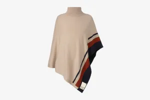 Pure Cashmere Asymmetric Poncho - Striped Camel/Spice/Navy