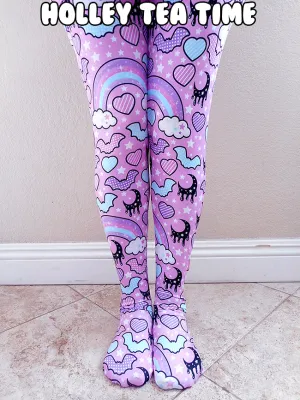 Rainbow Spooky Bats pink tights [made to order]