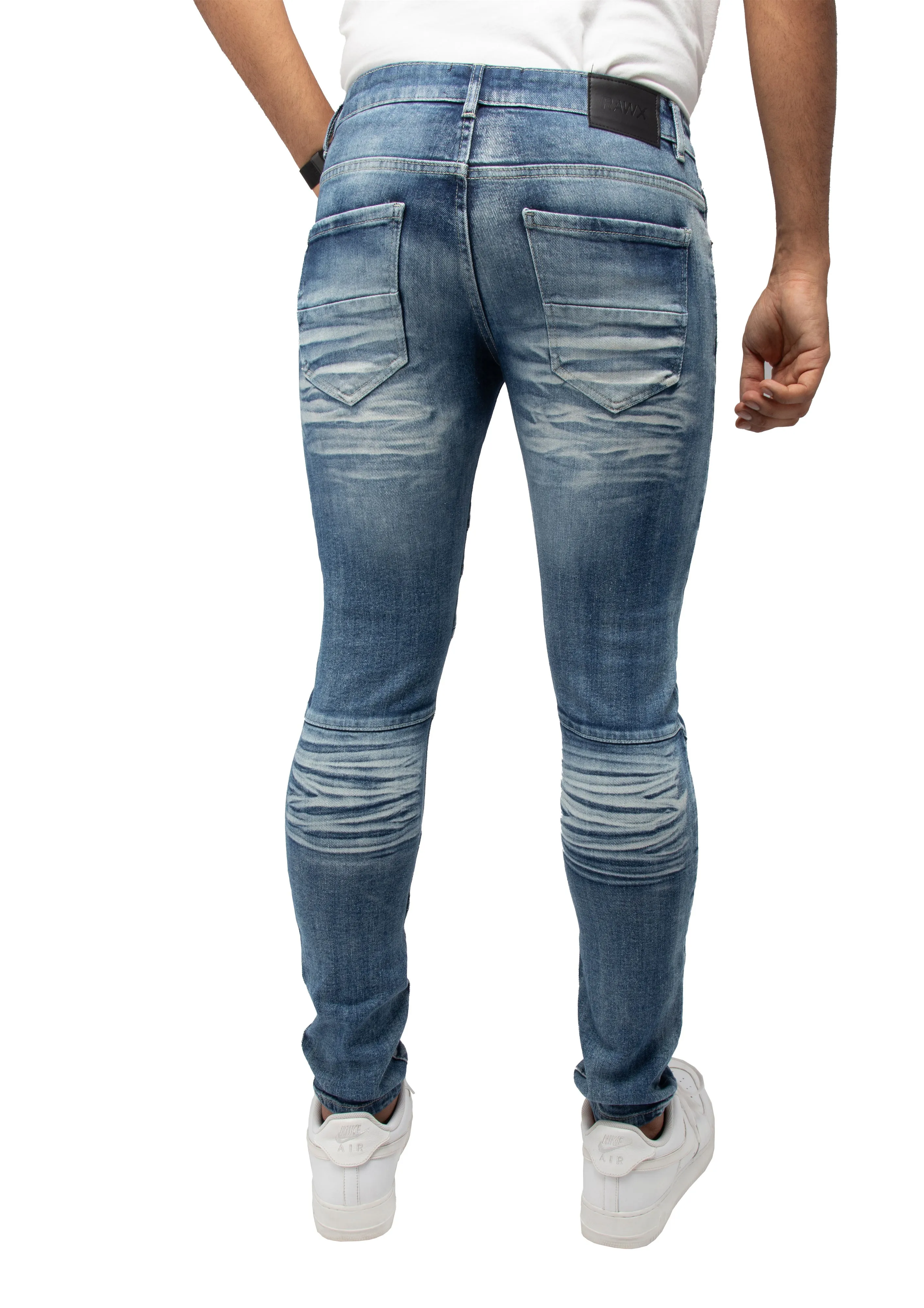 RAW X Men's Skinny Fit Fashion Rips Destroyed Distressed Washed Stretch Jeans