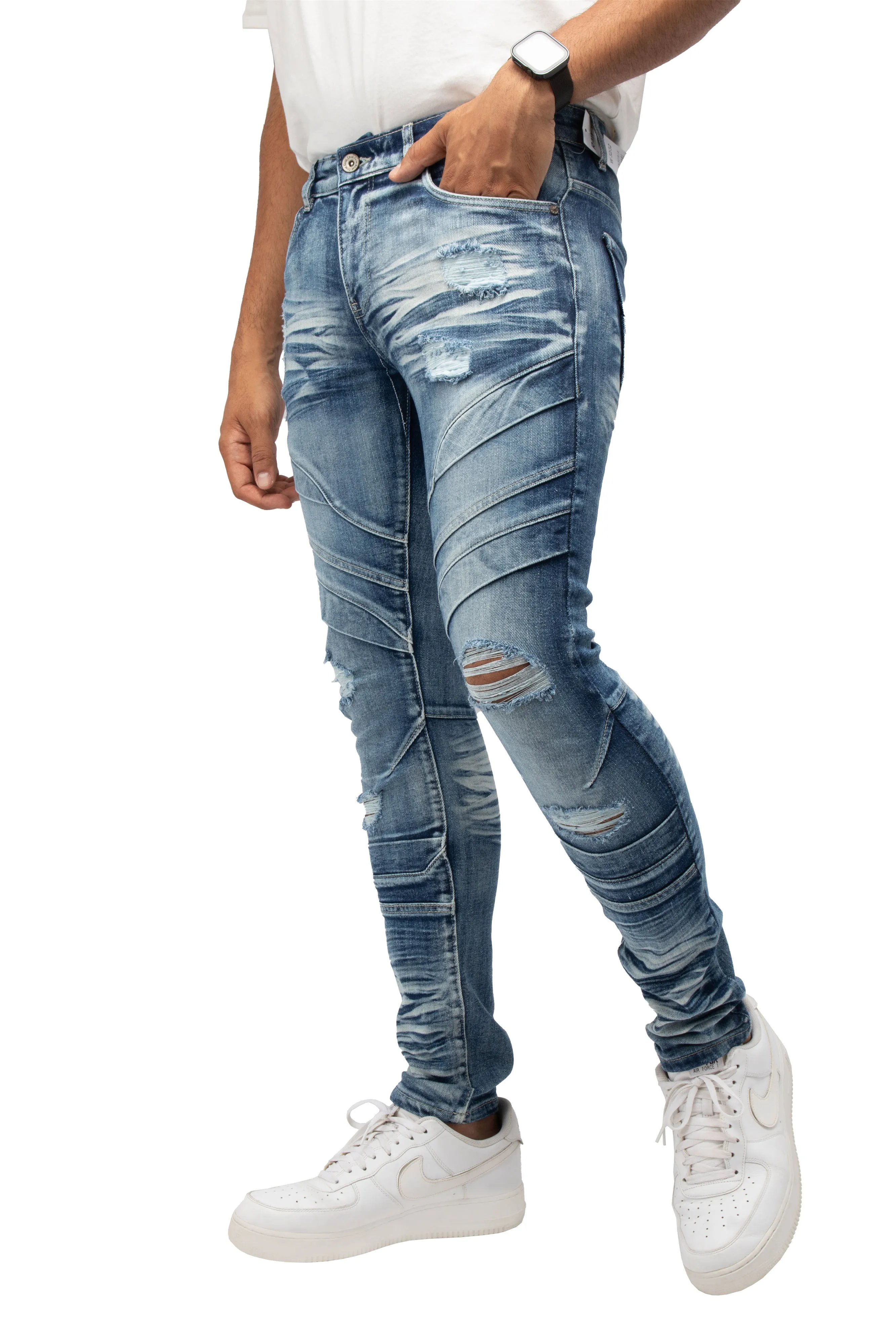 RAW X Men's Skinny Fit Fashion Rips Destroyed Distressed Washed Stretch Jeans