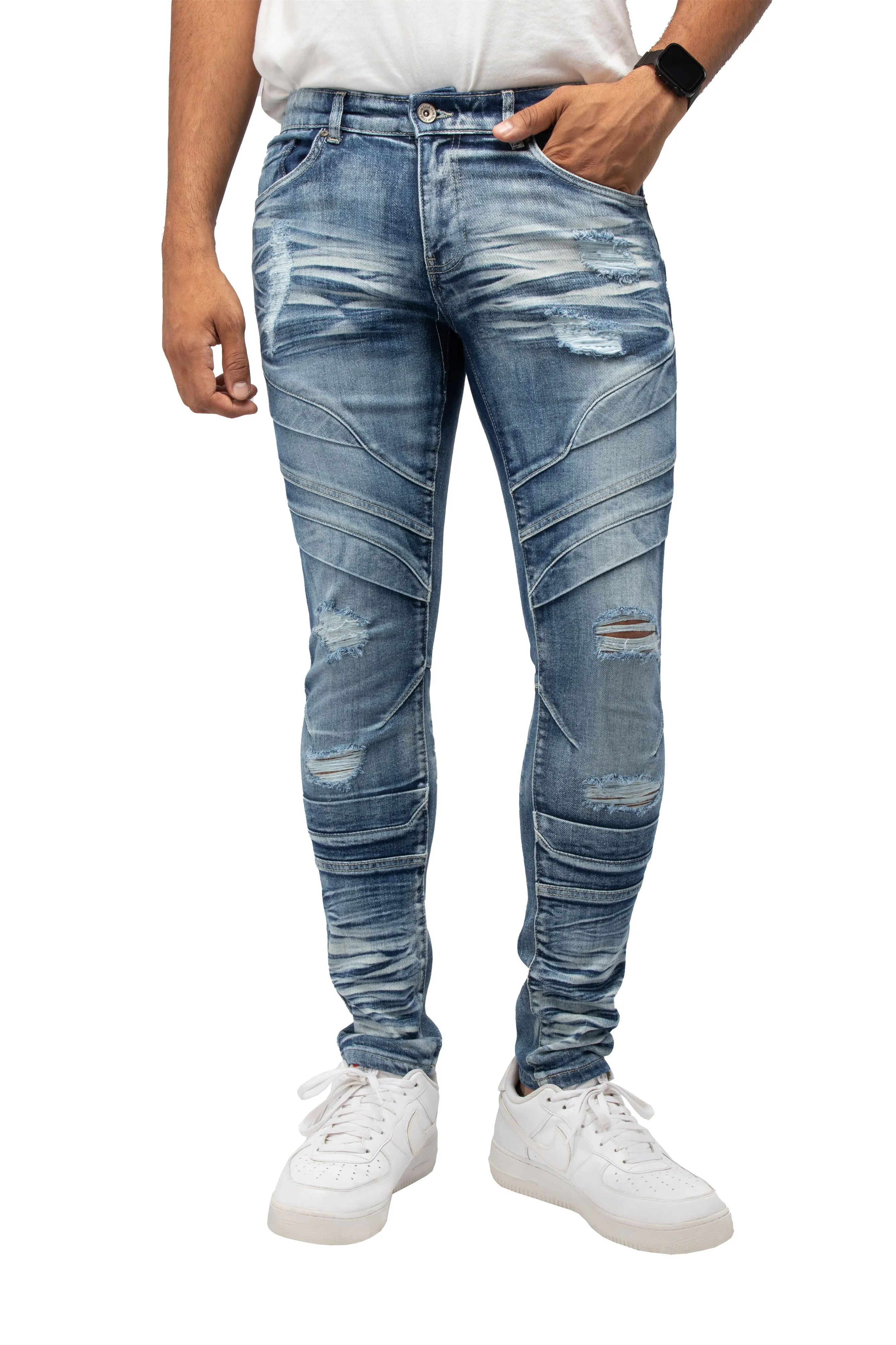 RAW X Men's Skinny Fit Fashion Rips Destroyed Distressed Washed Stretch Jeans