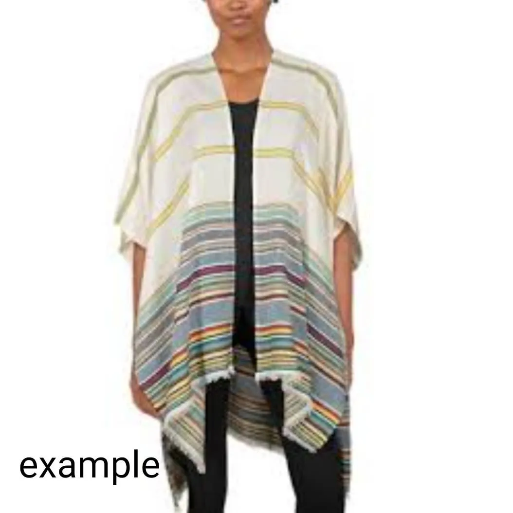 RD Style Mixed Yarn Boho Stripe Poncho Sweater