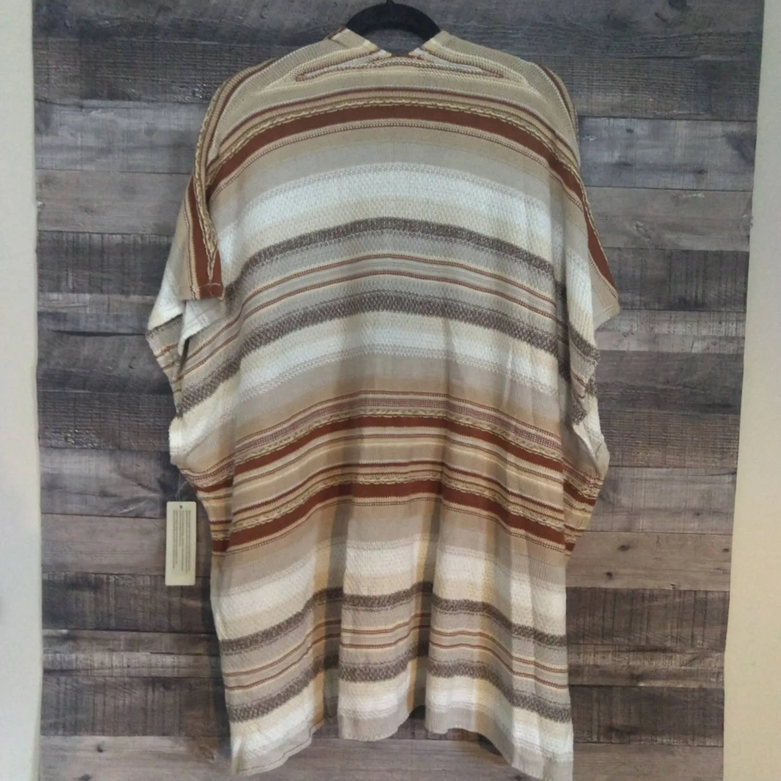 RD Style Mixed Yarn Boho Stripe Poncho Sweater