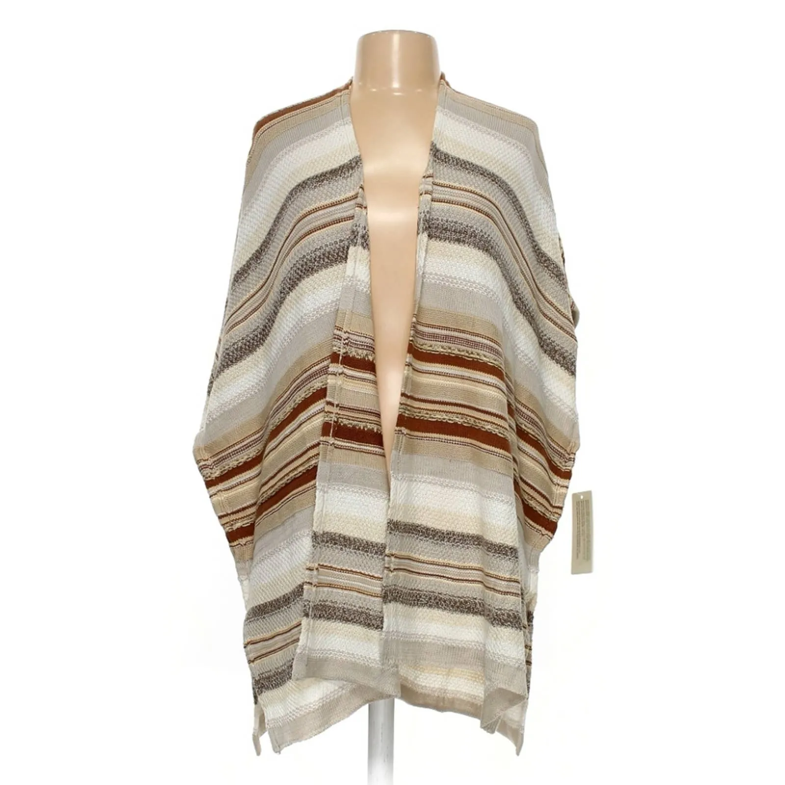 RD Style Mixed Yarn Boho Stripe Poncho Sweater