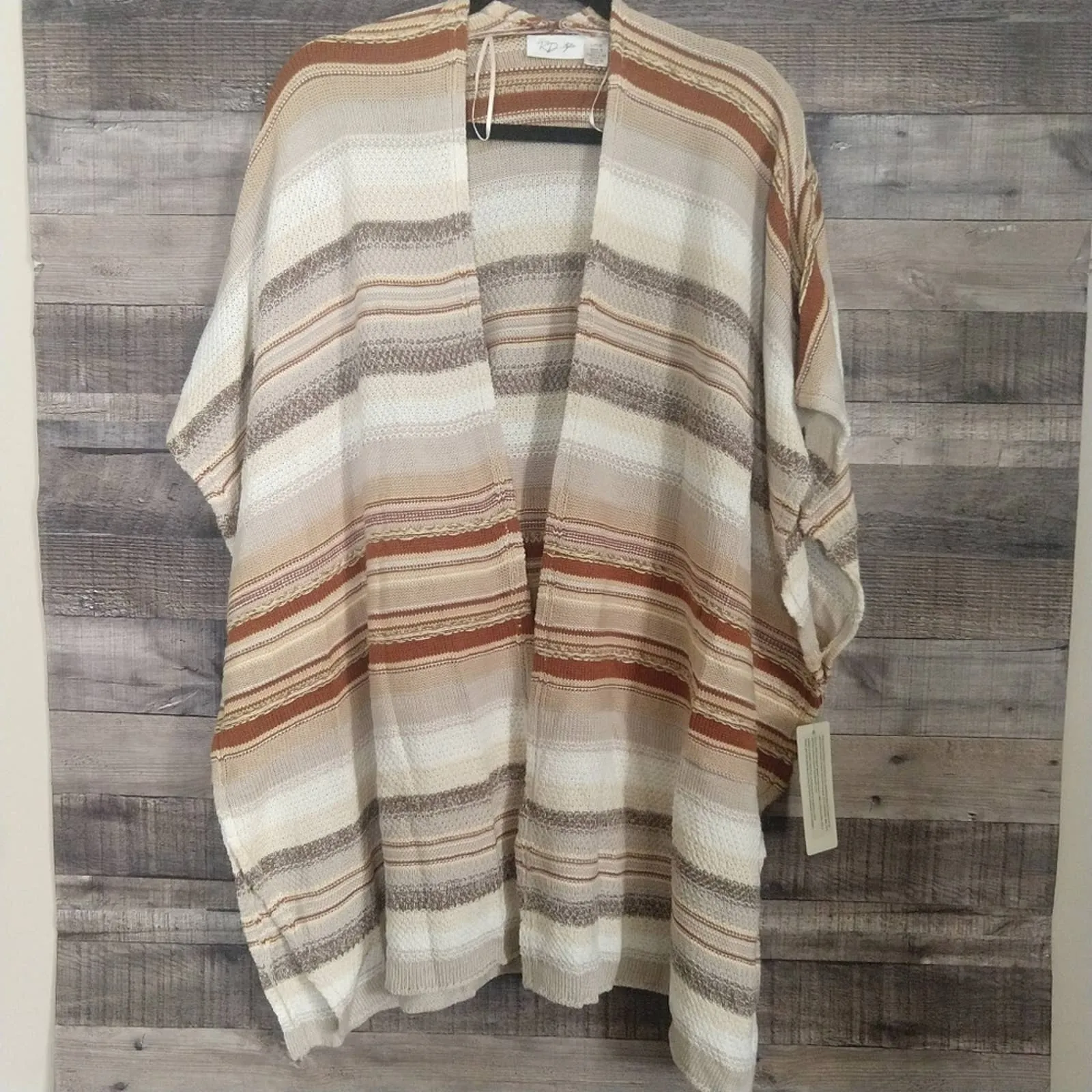 RD Style Mixed Yarn Boho Stripe Poncho Sweater