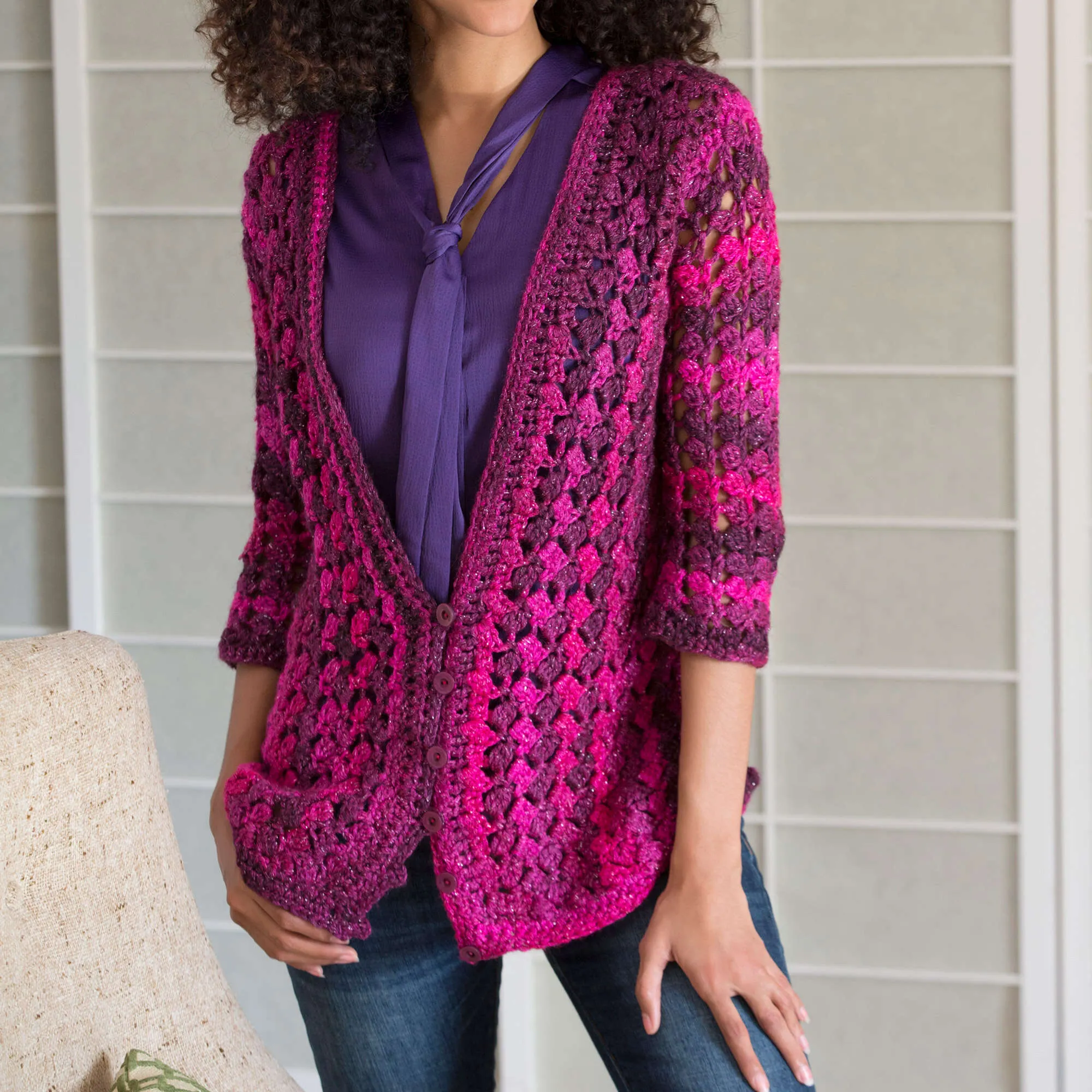 Red Heart Lacy Crochet Cardigan