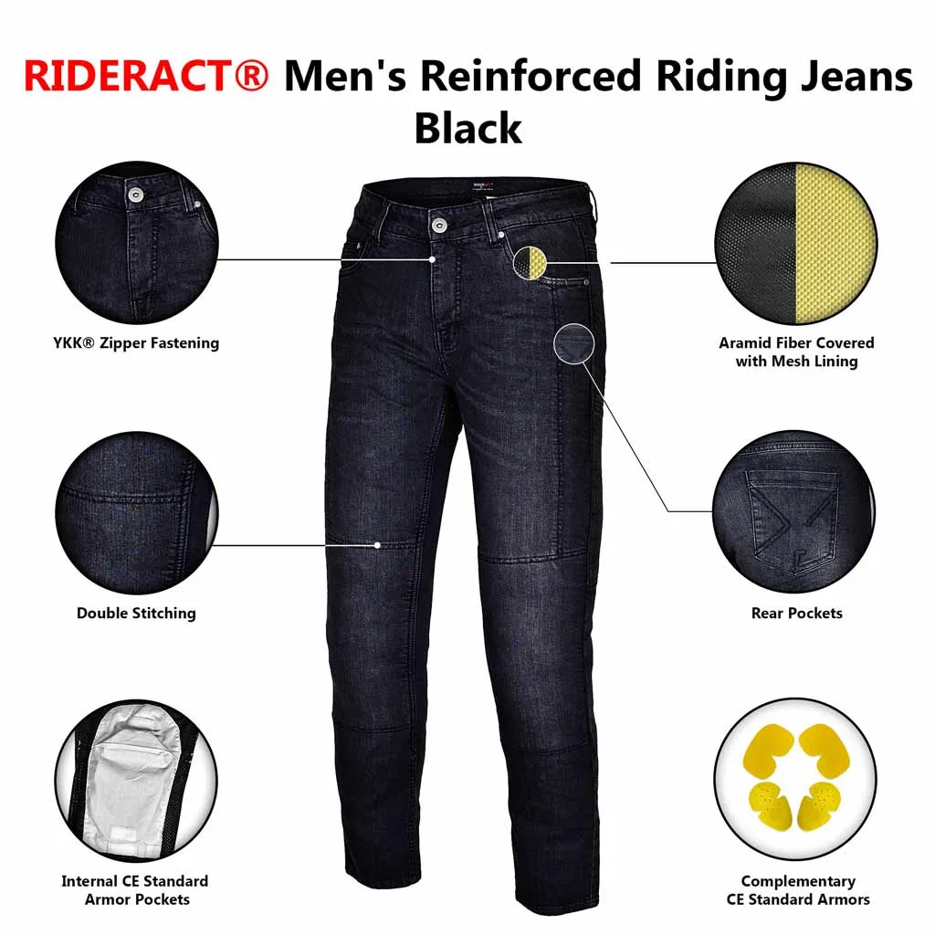 RIDERACT® Men's Riding Jeans Black Reinforced with Aramid Fiber