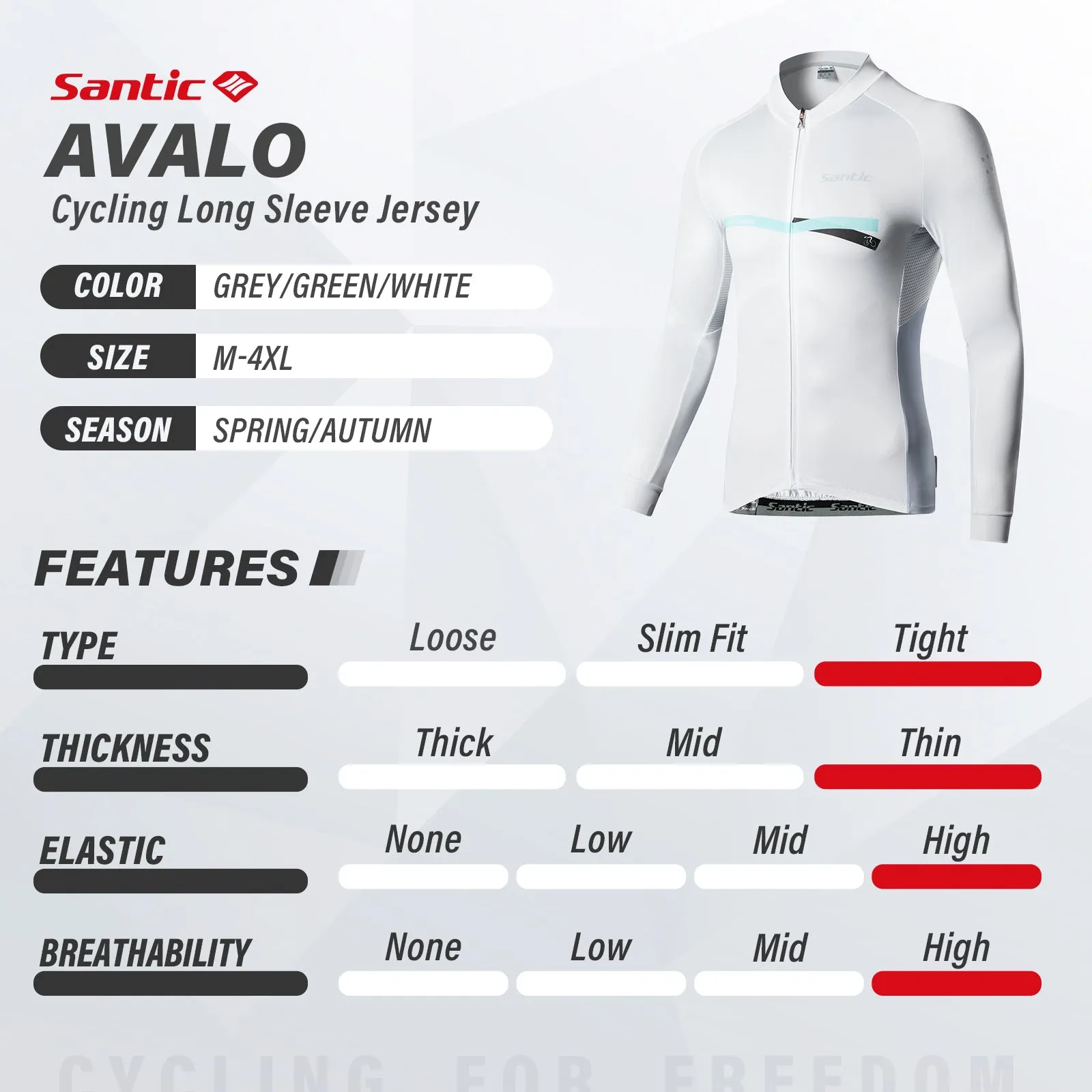 Santic Avalo White Men’s Cycling Jersey Long Sleeve