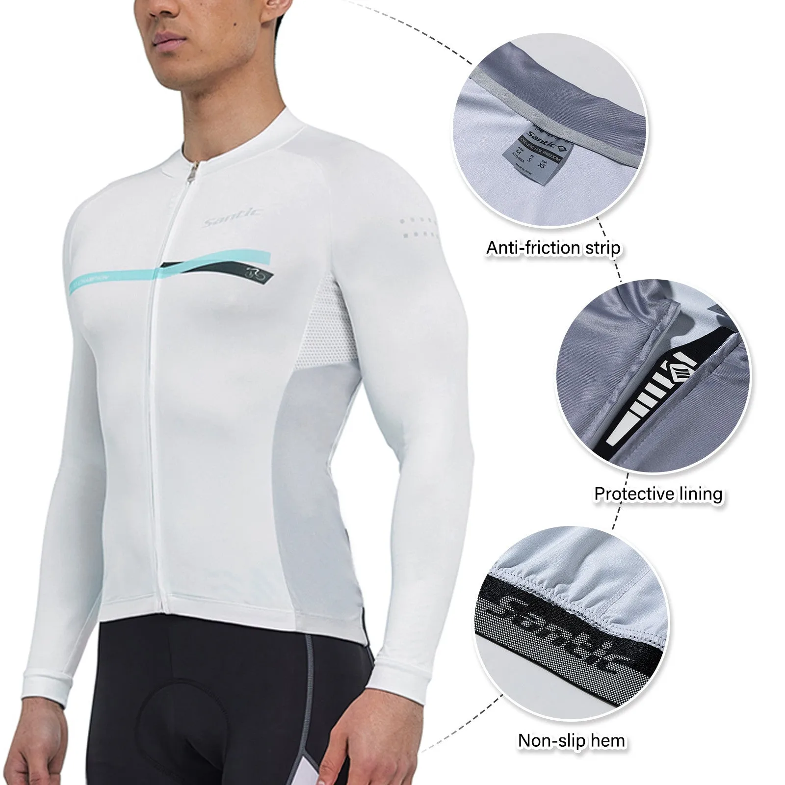 Santic Avalo White Men’s Cycling Jersey Long Sleeve