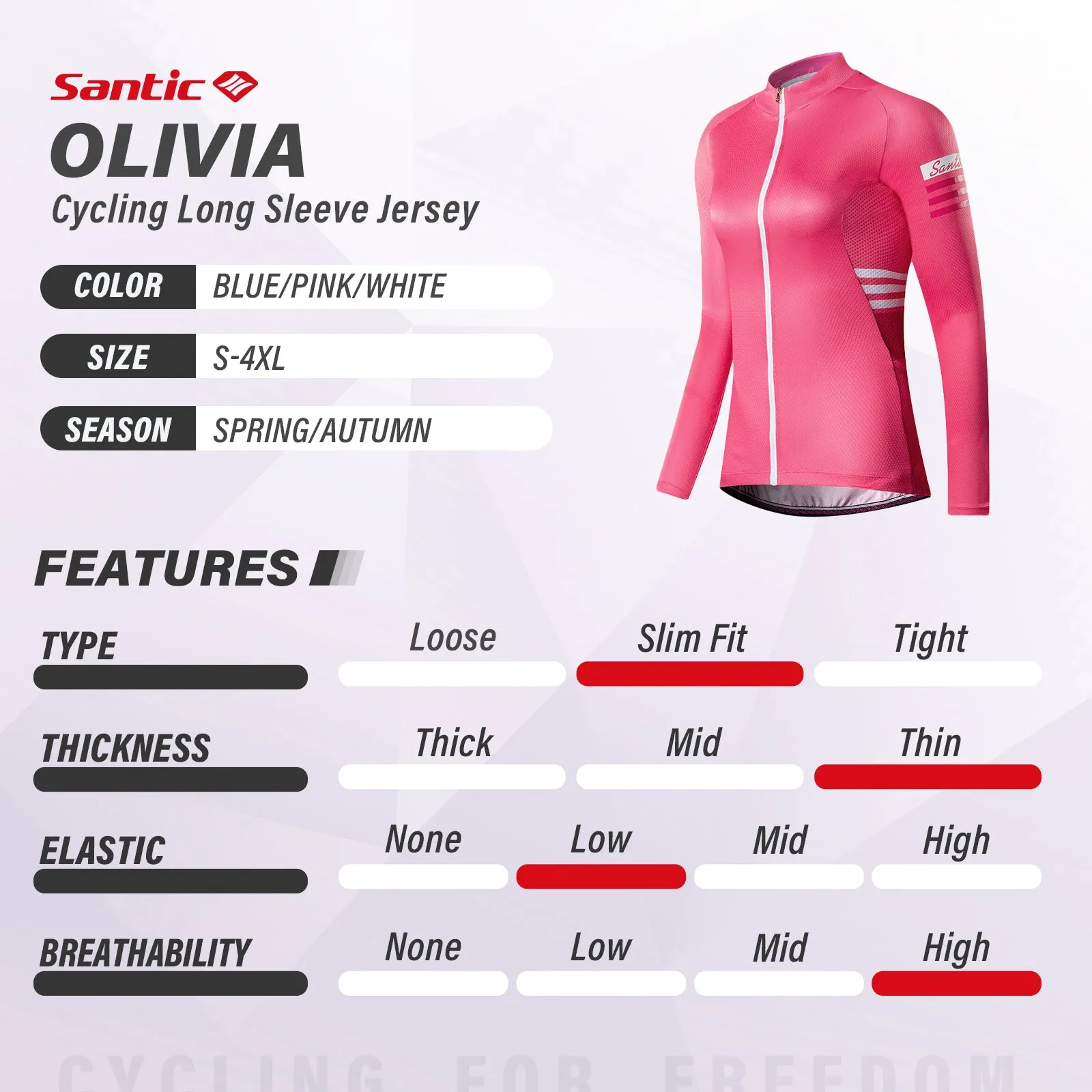 Santic Olivia Pink Women Jersey Long Sleeve