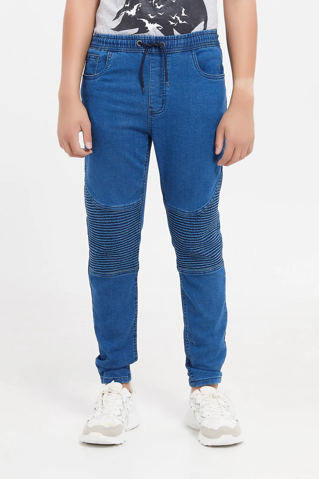 Senior Boys Biker Knee Pull On Jeans