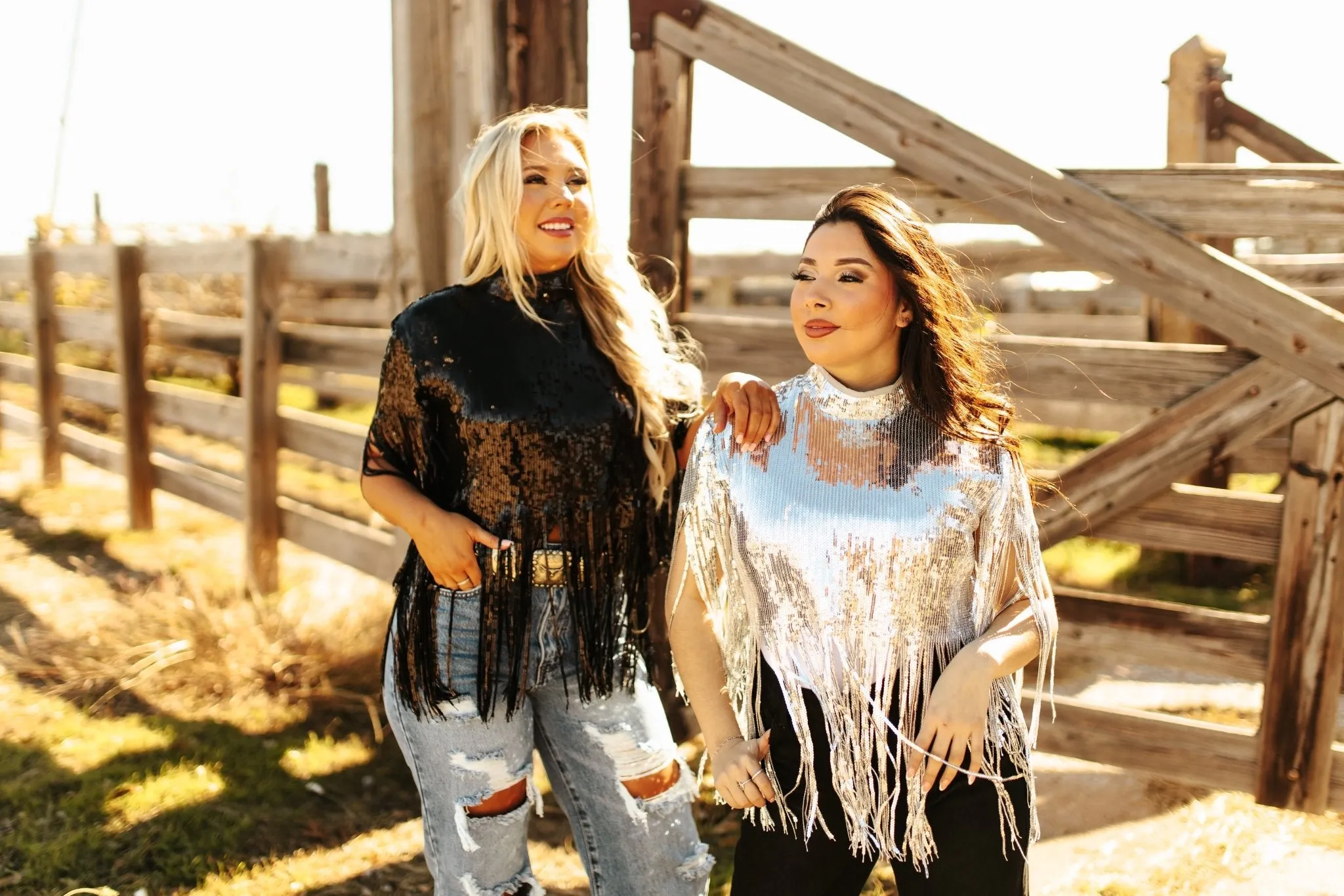 Sequin Fringe Poncho Top - Silver