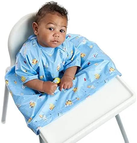 Short-Sleeve Coverall Weaning Bib Ducklings Pool Party Blue