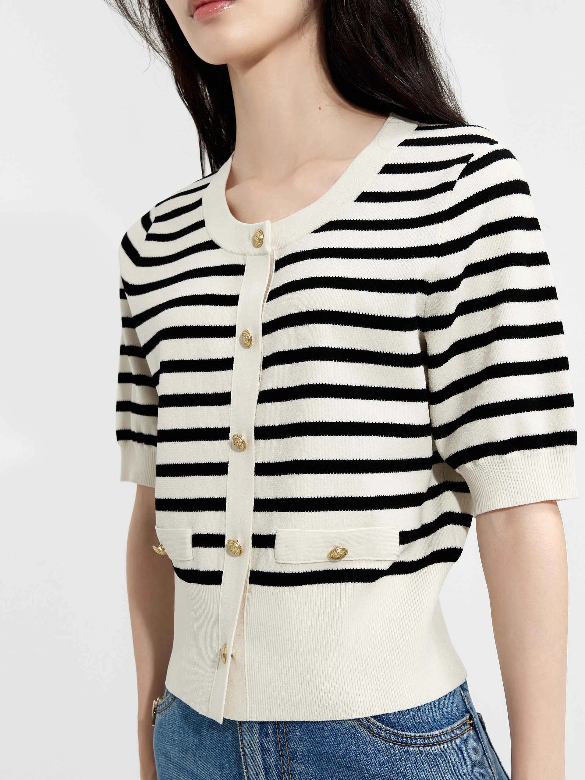 Short Sleeve Striped Cardigan