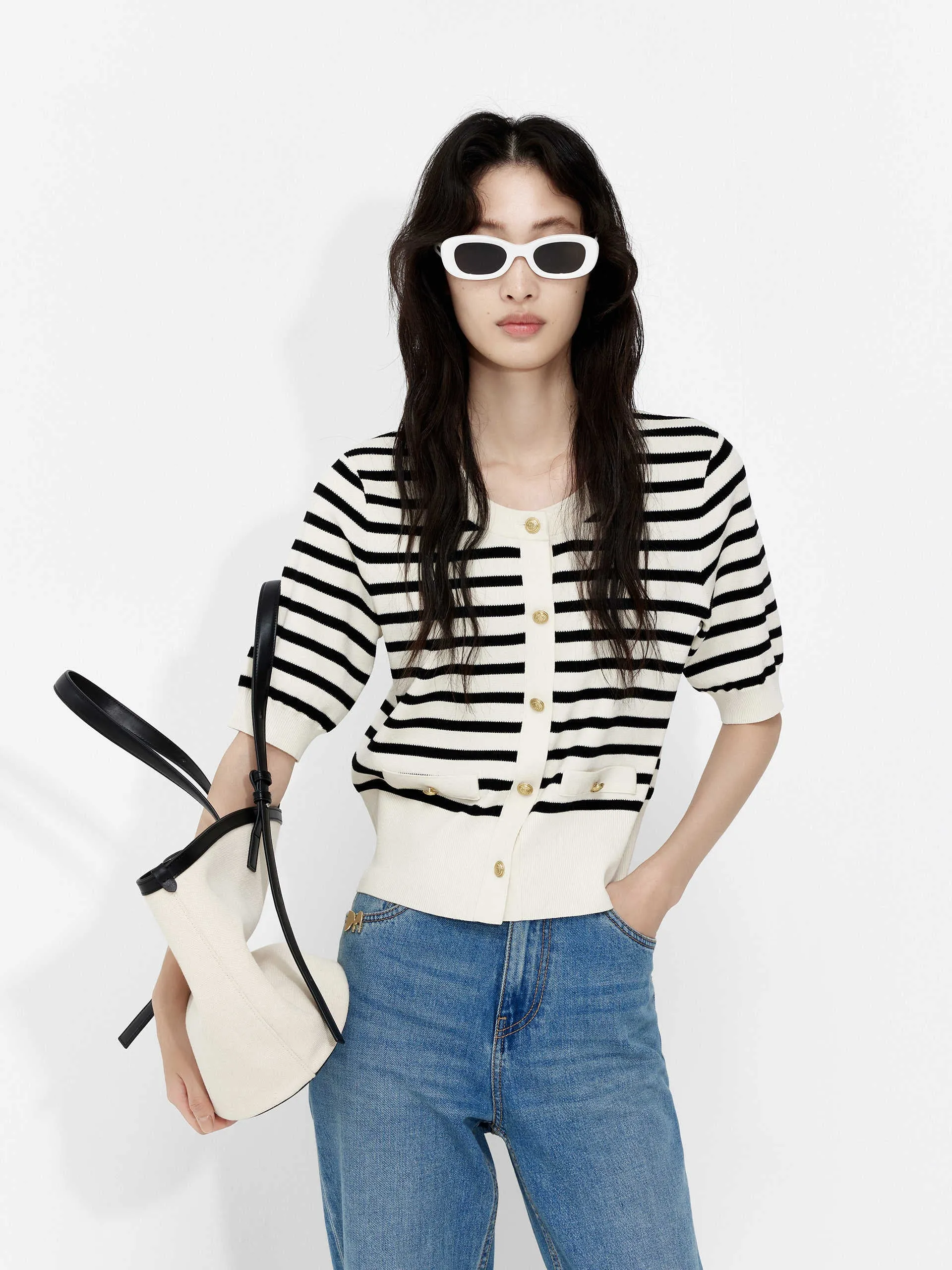 Short Sleeve Striped Cardigan