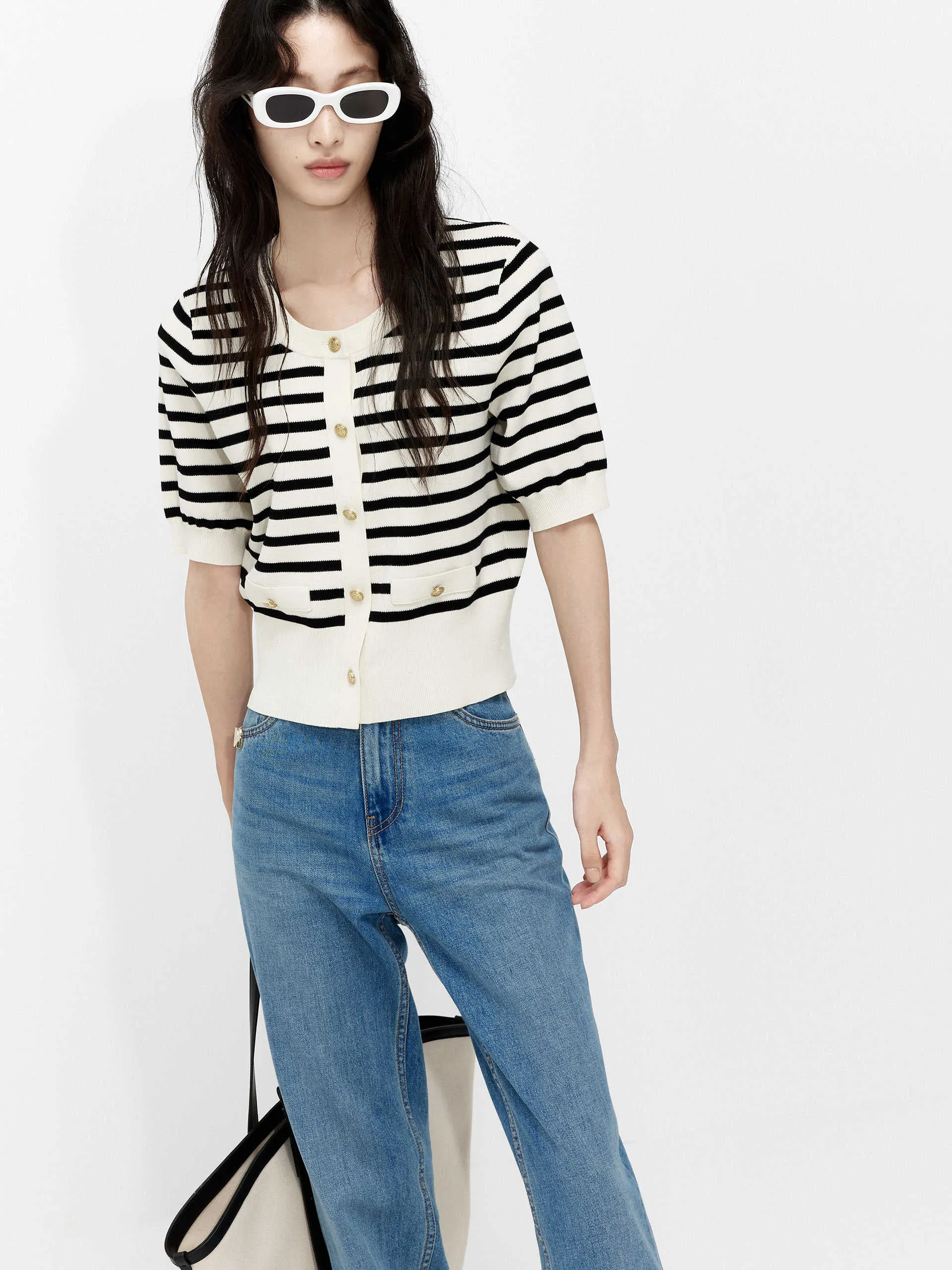 Short Sleeve Striped Cardigan