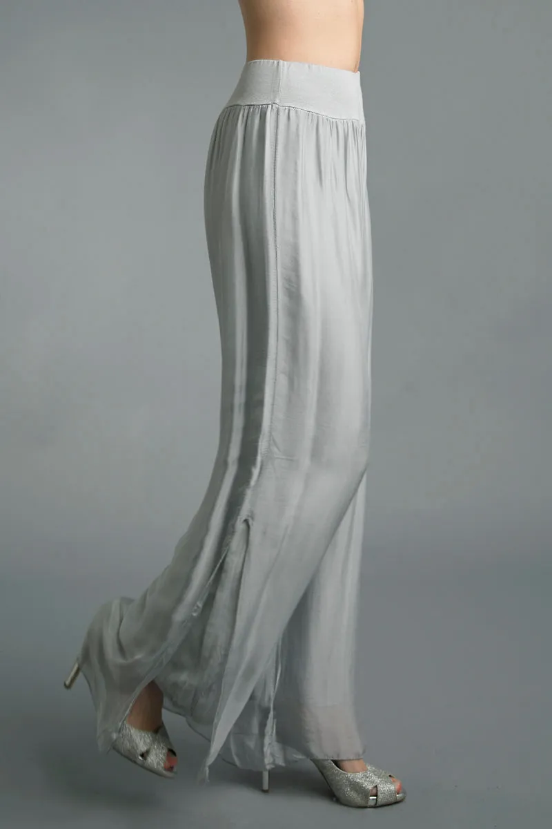 Silk Palazzo Pant - Silver