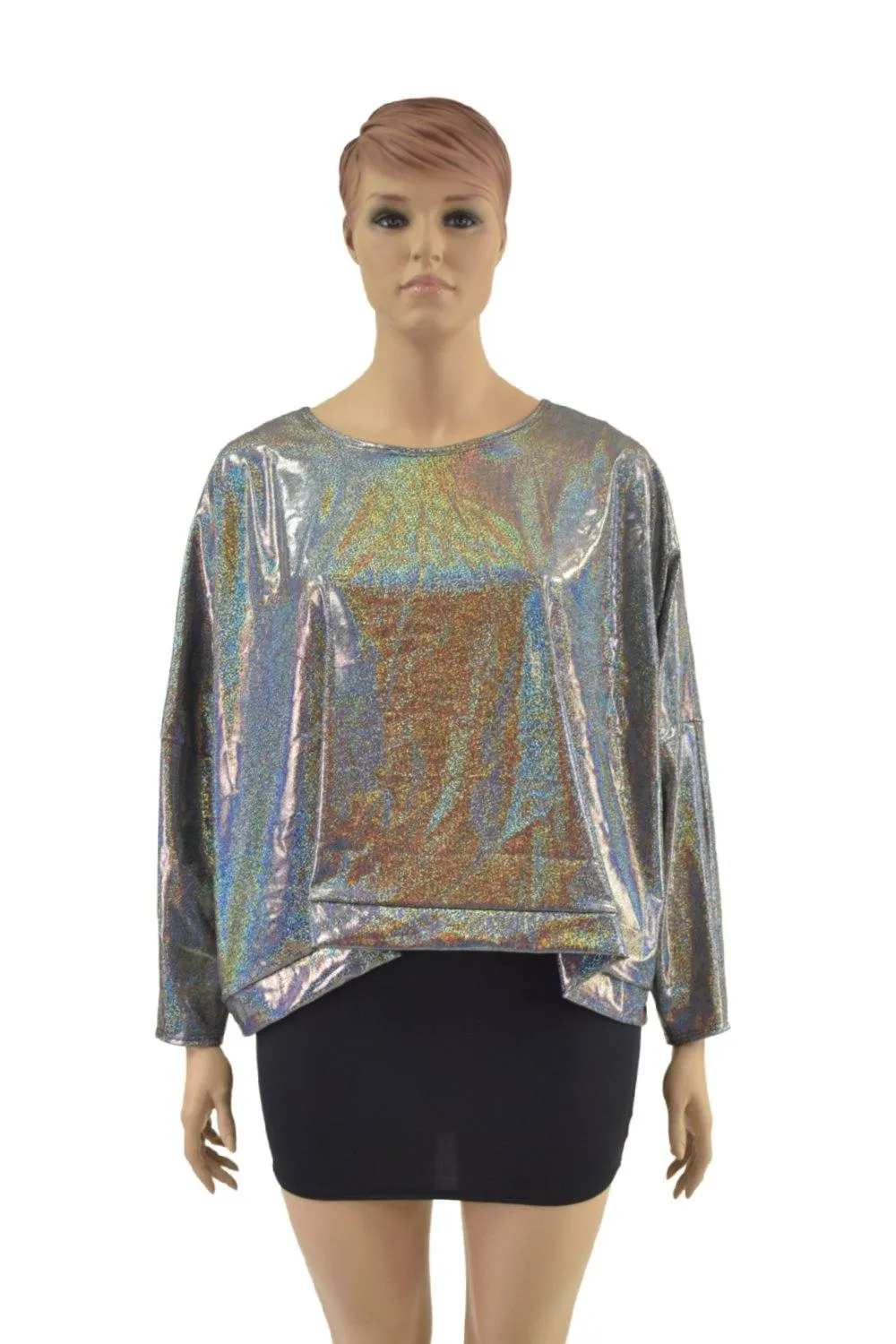 Silver Holographic Long Sleeve Pullover Poncho