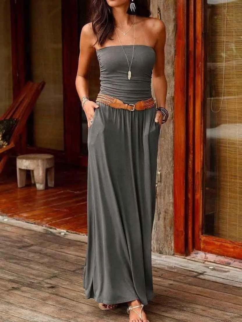 Solid Strapless Maxi Dress