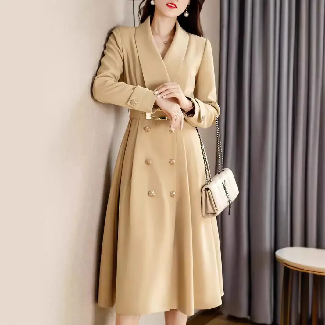 Spring And Autumn Elegant Khaki Women's Mid-length Fashionable High-grade Jacket