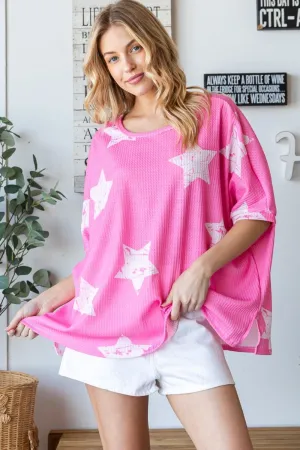 Star Pattern Oversized Waffle T-Shirt