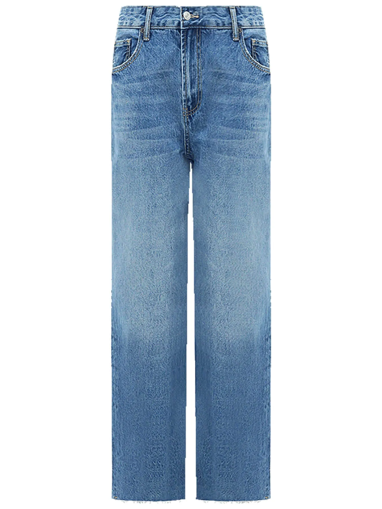 Stone Washed Straight Leg Blue Jeans