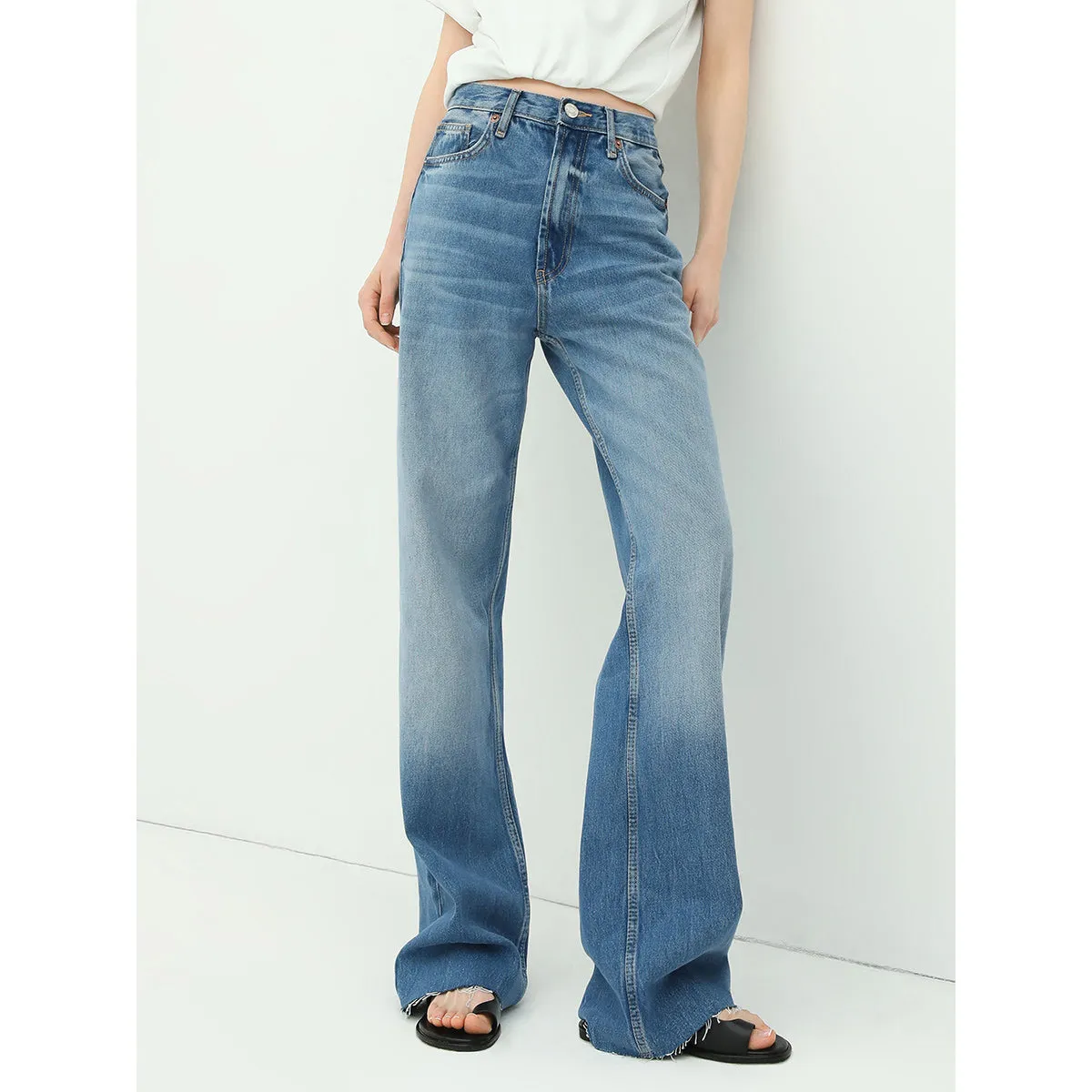 Stone Washed Straight Leg Blue Jeans