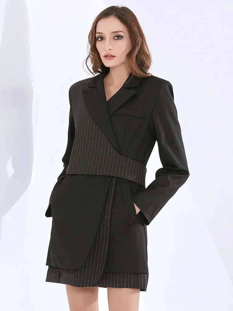 Striped Blazers For Women Notched Collar Long Sleeve Tunic Patchwork Button Slim Temperament Blazer Female Autumn