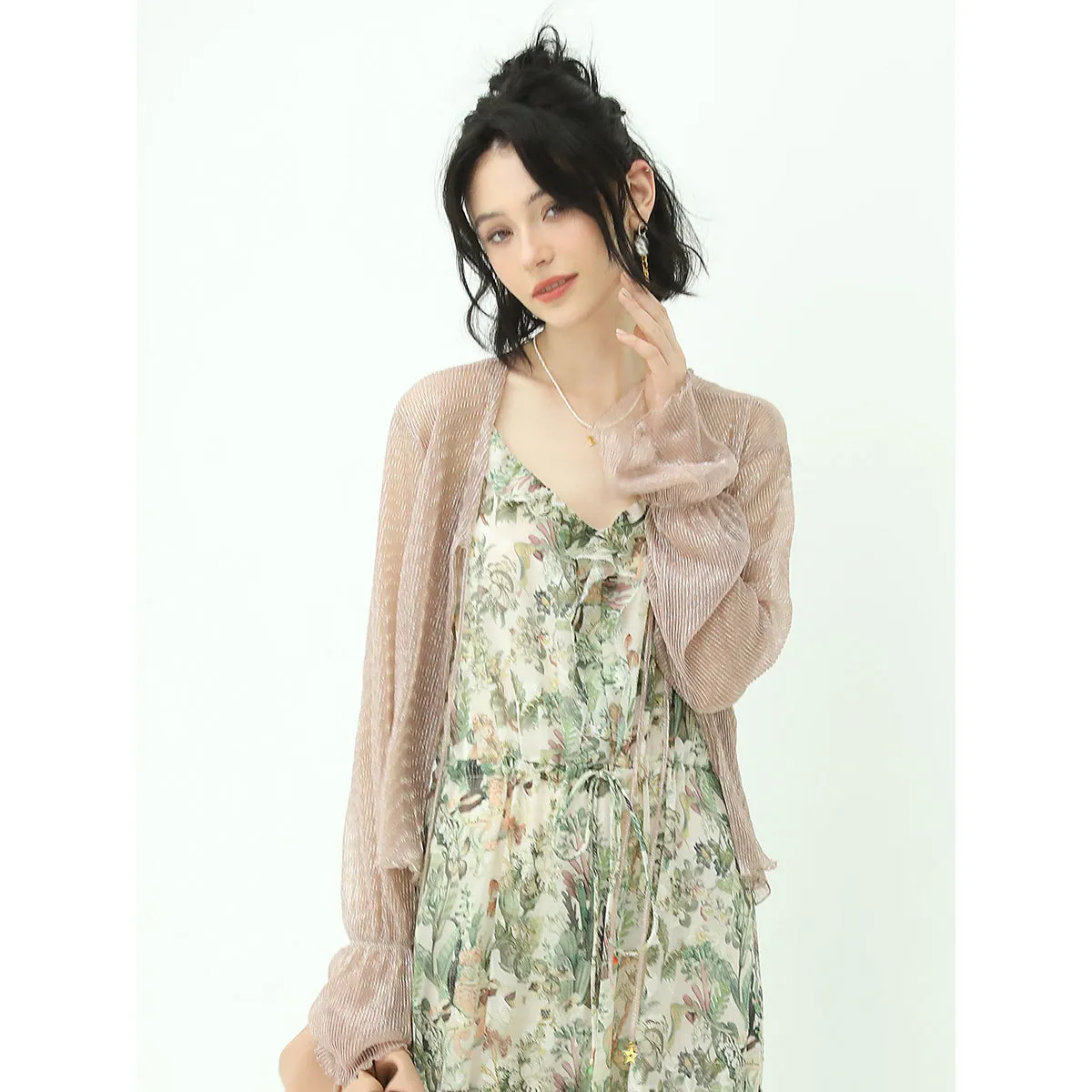 Sweet Plisse Sheer Pink Cardigan